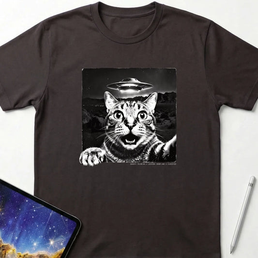 Cat UFO Selfie T-Shirt Dark Chocolate