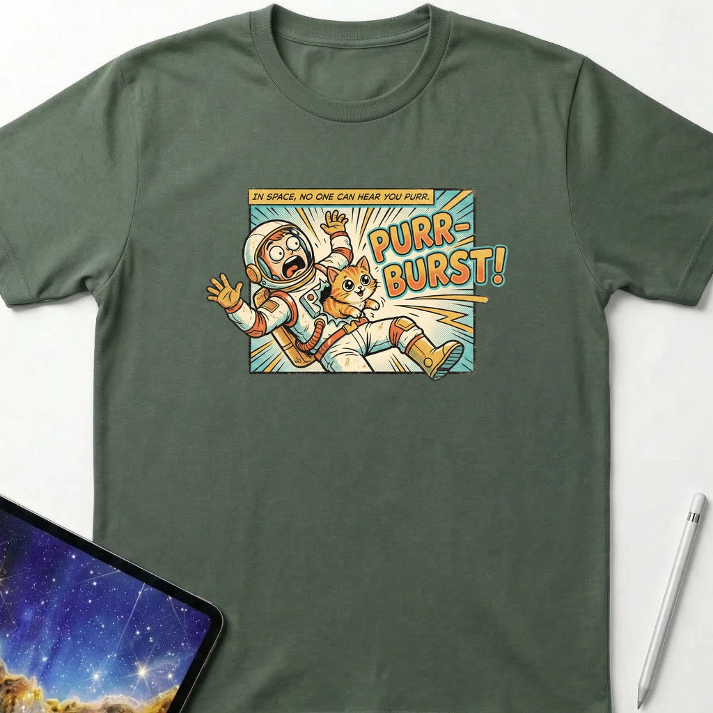 No One Can Here You Purr T-Shirt Military Green