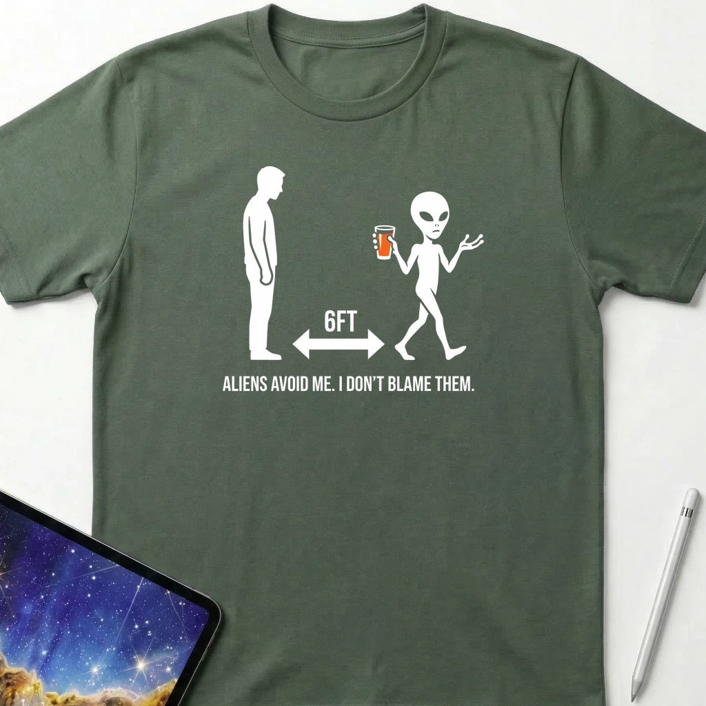 Aliens Avoid Me T-Shirt Military Green