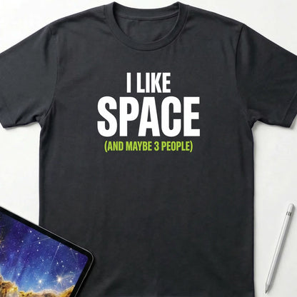 I Like Space and 3 People T-Shirt Black