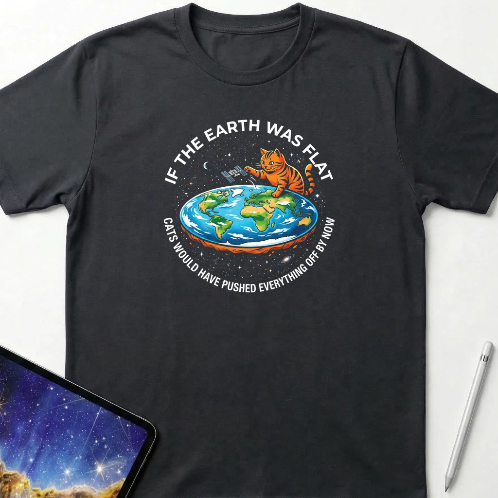 Flat Earth Cat Logic T-Shirt Black
