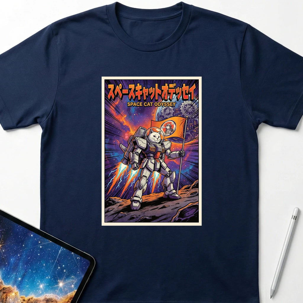 Space Cat Odyssey T-Shirt Navy