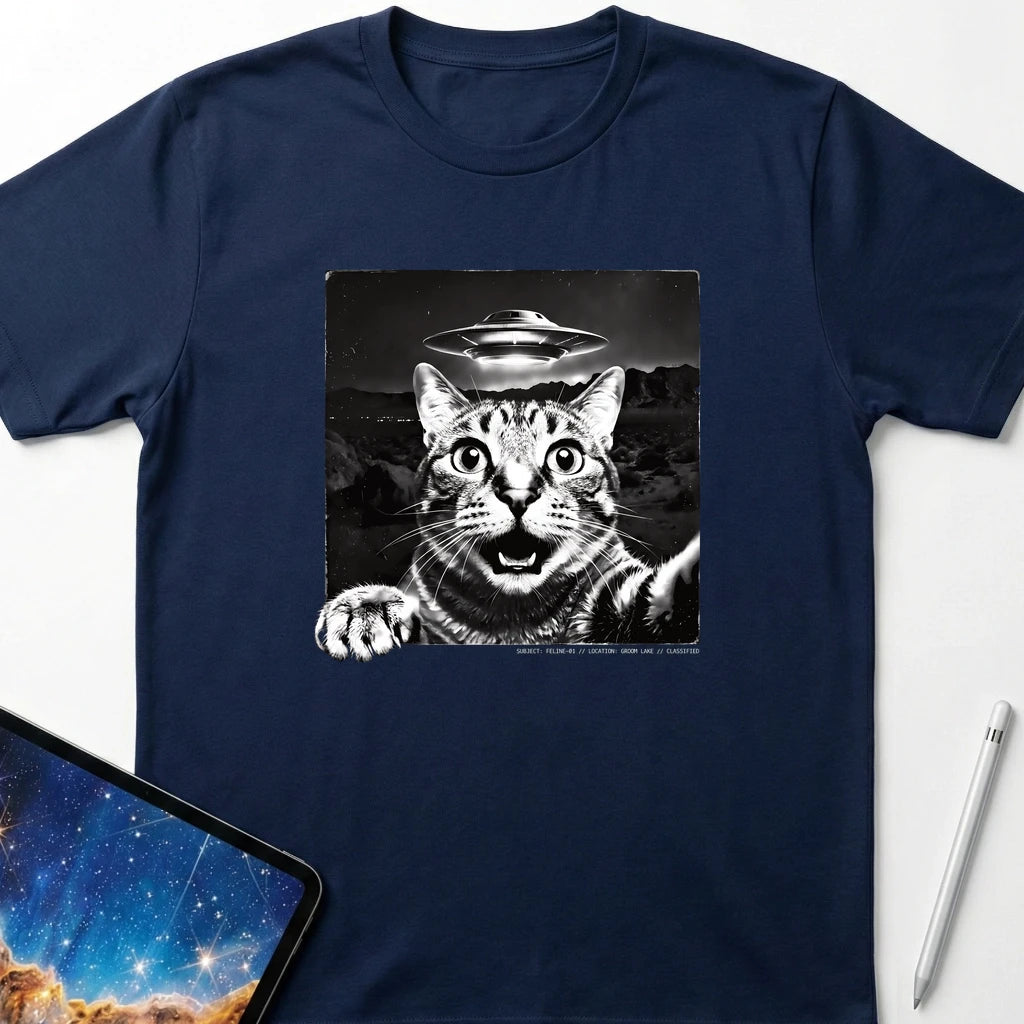 Cat UFO Selfie T-Shirt Navy