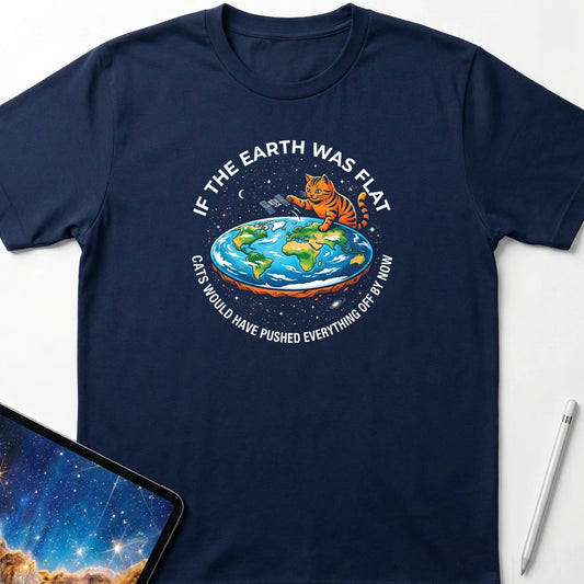 Flat Earth Cat Logic T-Shirt Navy