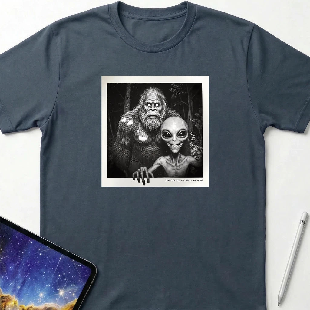 Alien Bigfoot Selfie T-Shirt Dark Heather