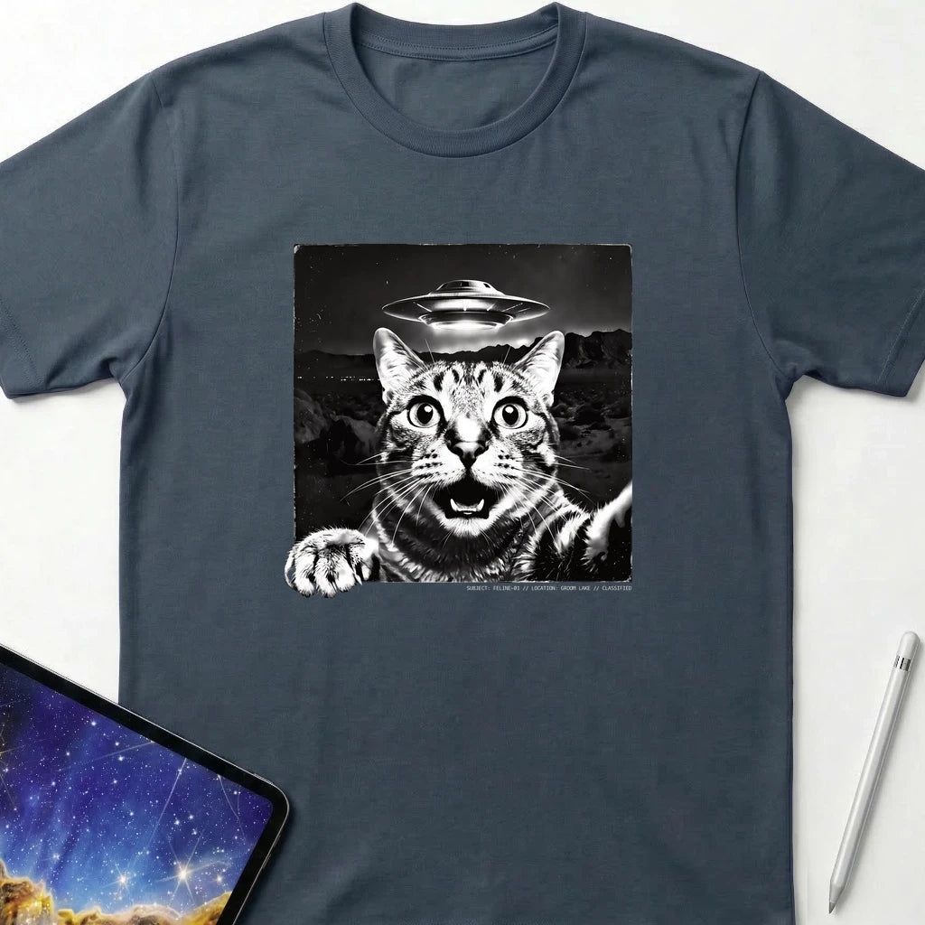 Cat UFO Selfie T-Shirt Dark Heather