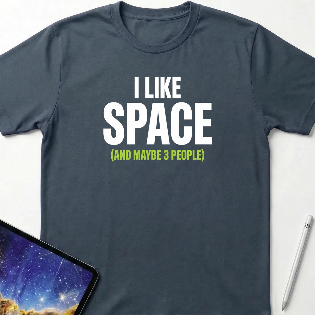 I Like Space and 3 People T-Shirt Dark Heather