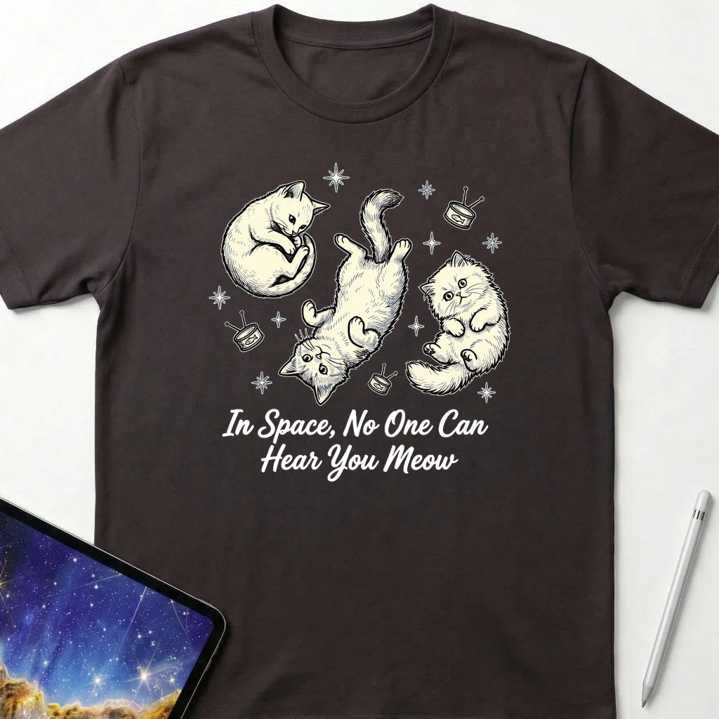 In Space, No One Can Hear You Meow T-Shirt Dark Chocolate