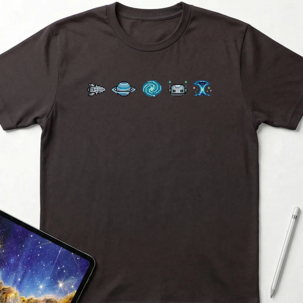 Pixel Space Powerup T-Shirt Dark Chocolate