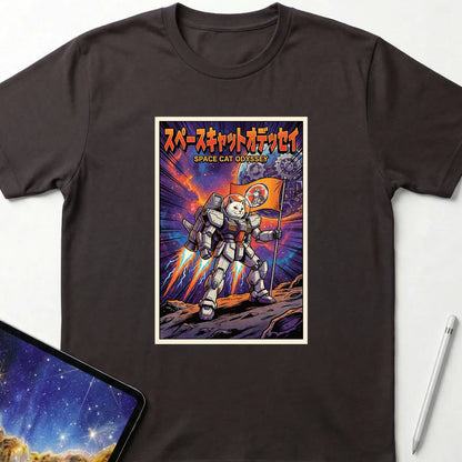 Space Cat Odyssey T-Shirt Dark Chocolate