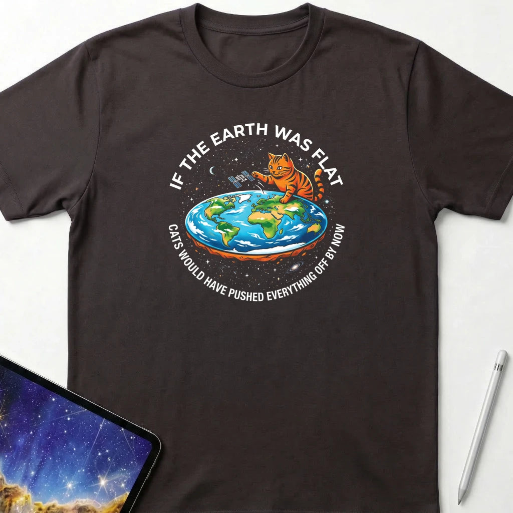 Flat Earth Cat Logic T-Shirt Dark Chocolate