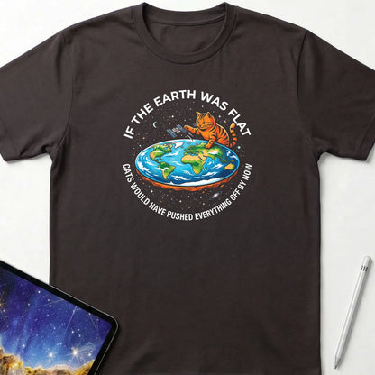 Flat Earth Cat Logic T-Shirt Dark Chocolate