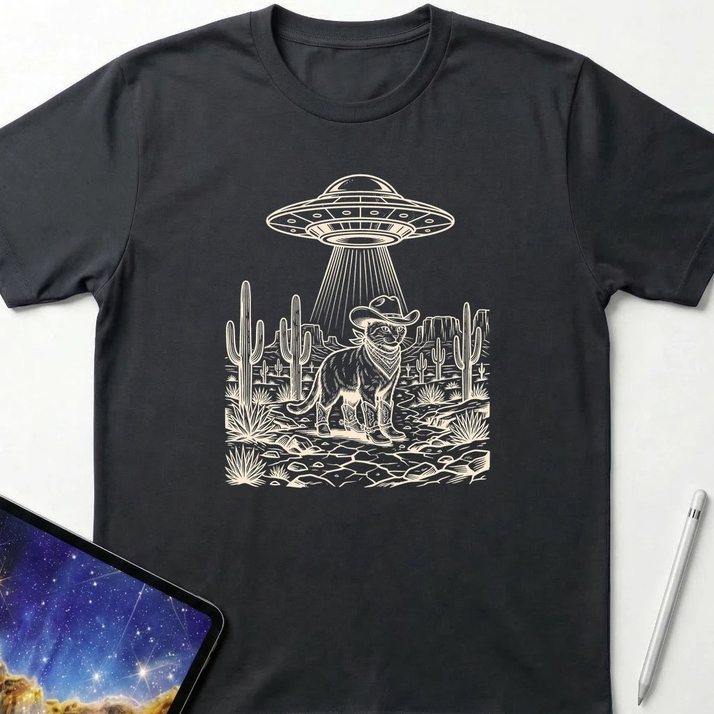 UFO Cowboy Cat T-Shirt Black