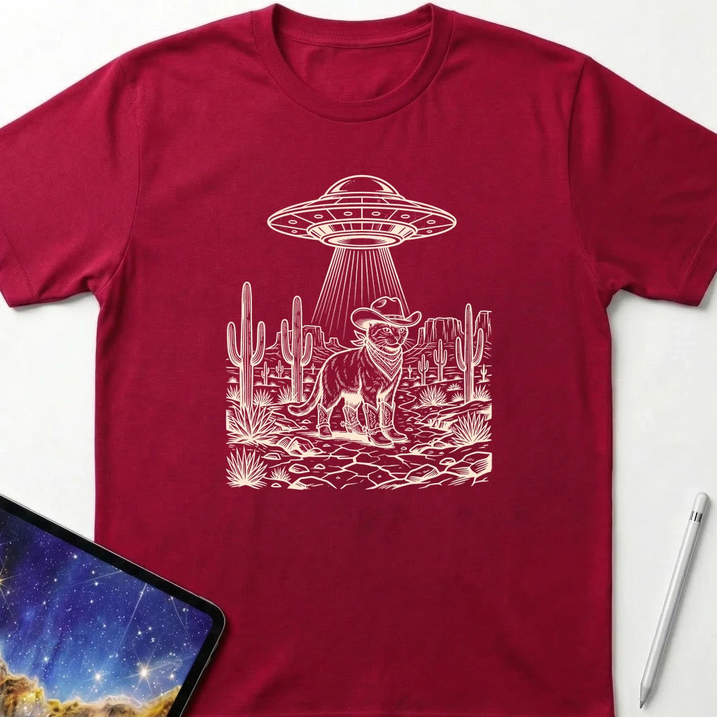 UFO Cowboy Cat T-Shirt Red